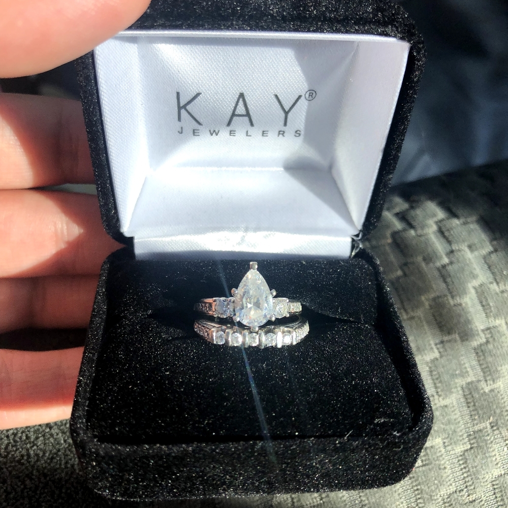 Wedding band and engagement ring